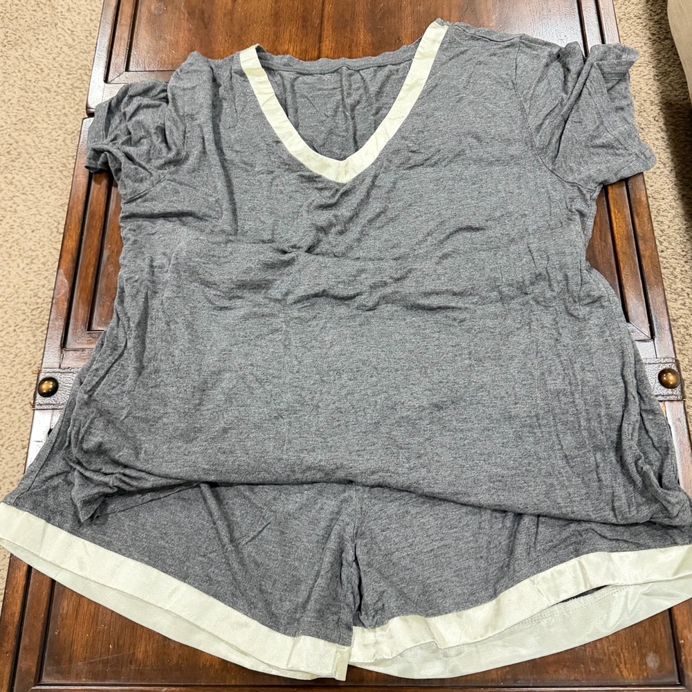 Women’s Gray Lt Mint Green 2 Pc Pajama Set Sz XL Lounge Set with Mint Green Trim
